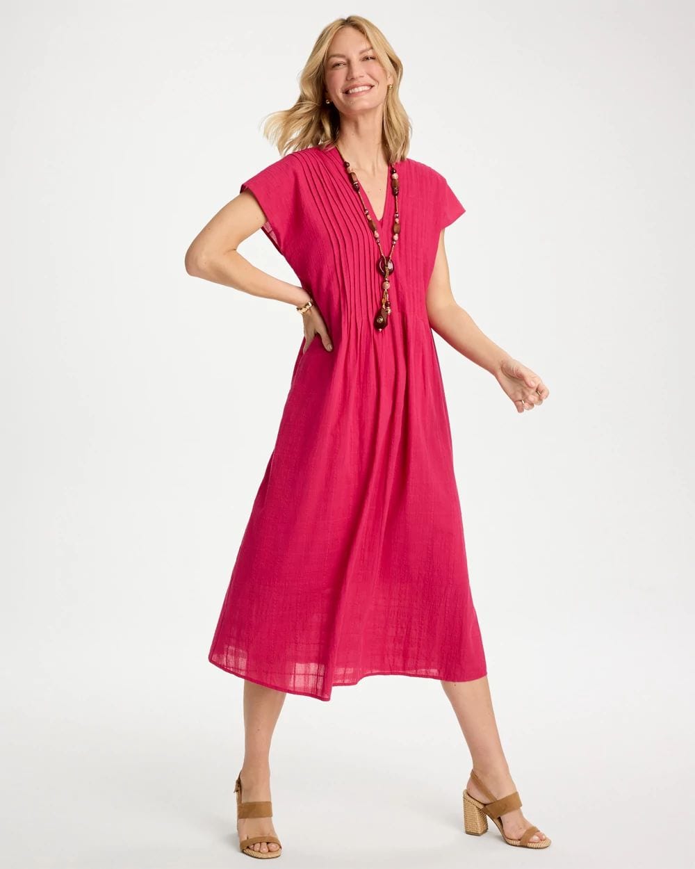 Cotton Slub Popover Midi Dress
