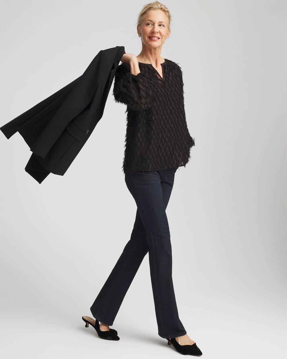 Feathered Pullover Peasant Blouse