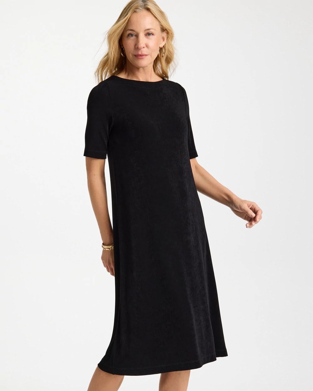 elbow sleeve casual dress Kukoosong Women's Evening Party Casual Solid Color Elbow Sleeve Crew Neck Tea-Length Dress with Removable Crystal Button, Size: XL, Beige