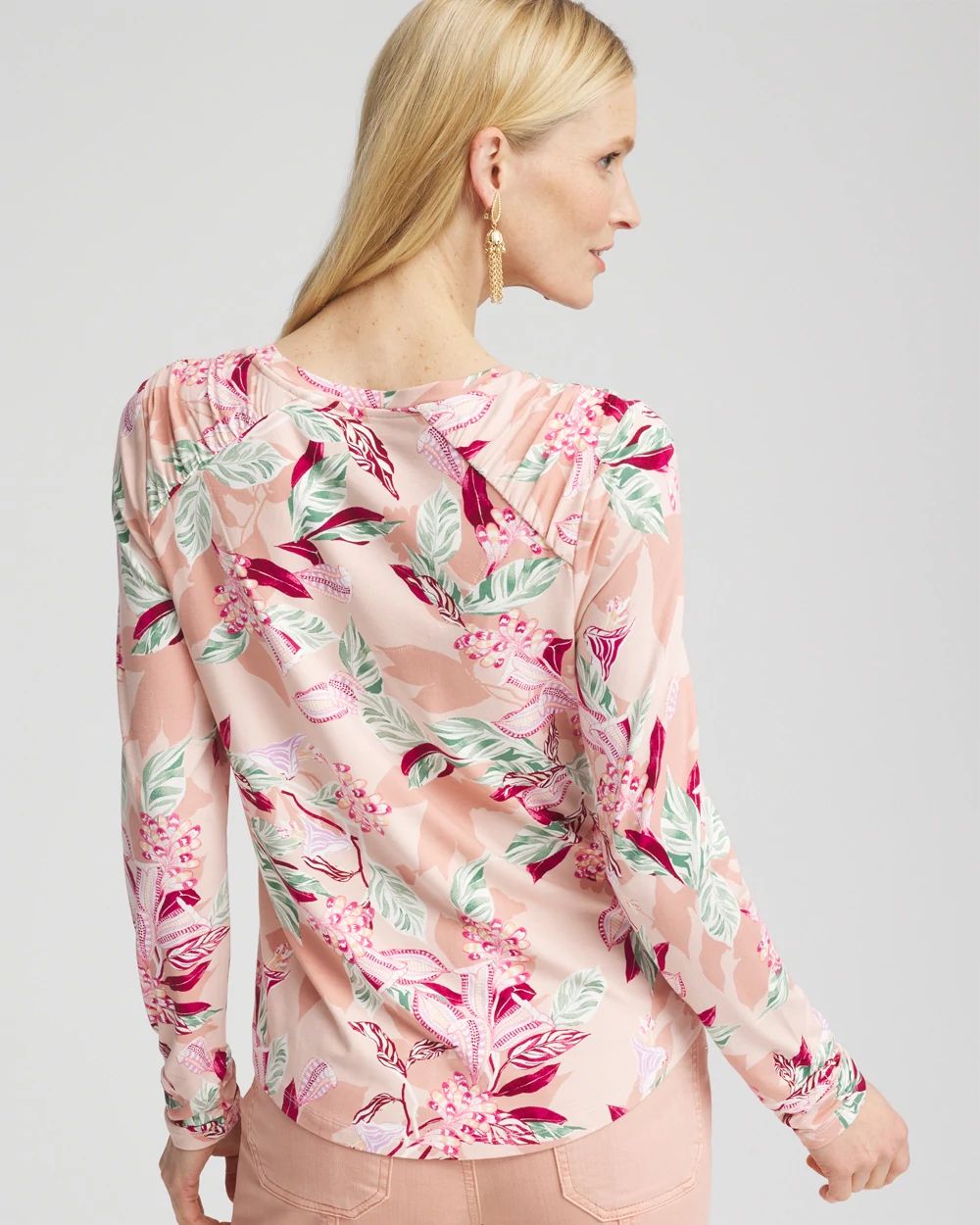Touch of Cool™ Gathered Sleeve Floral Print Tee