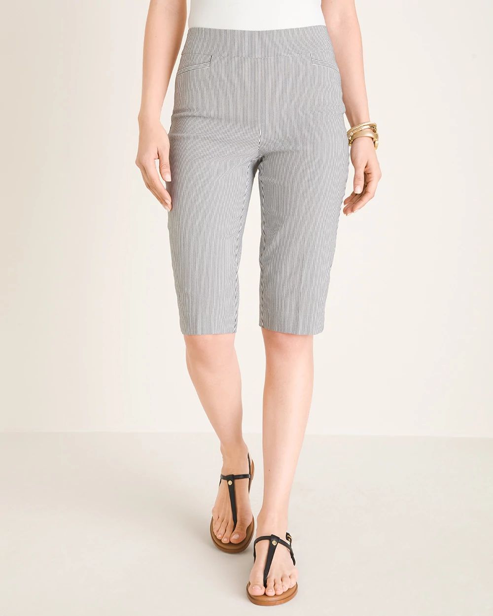 So Slimming Brigitte Pinstriped Slim Shorts- 13 Inch Inseam