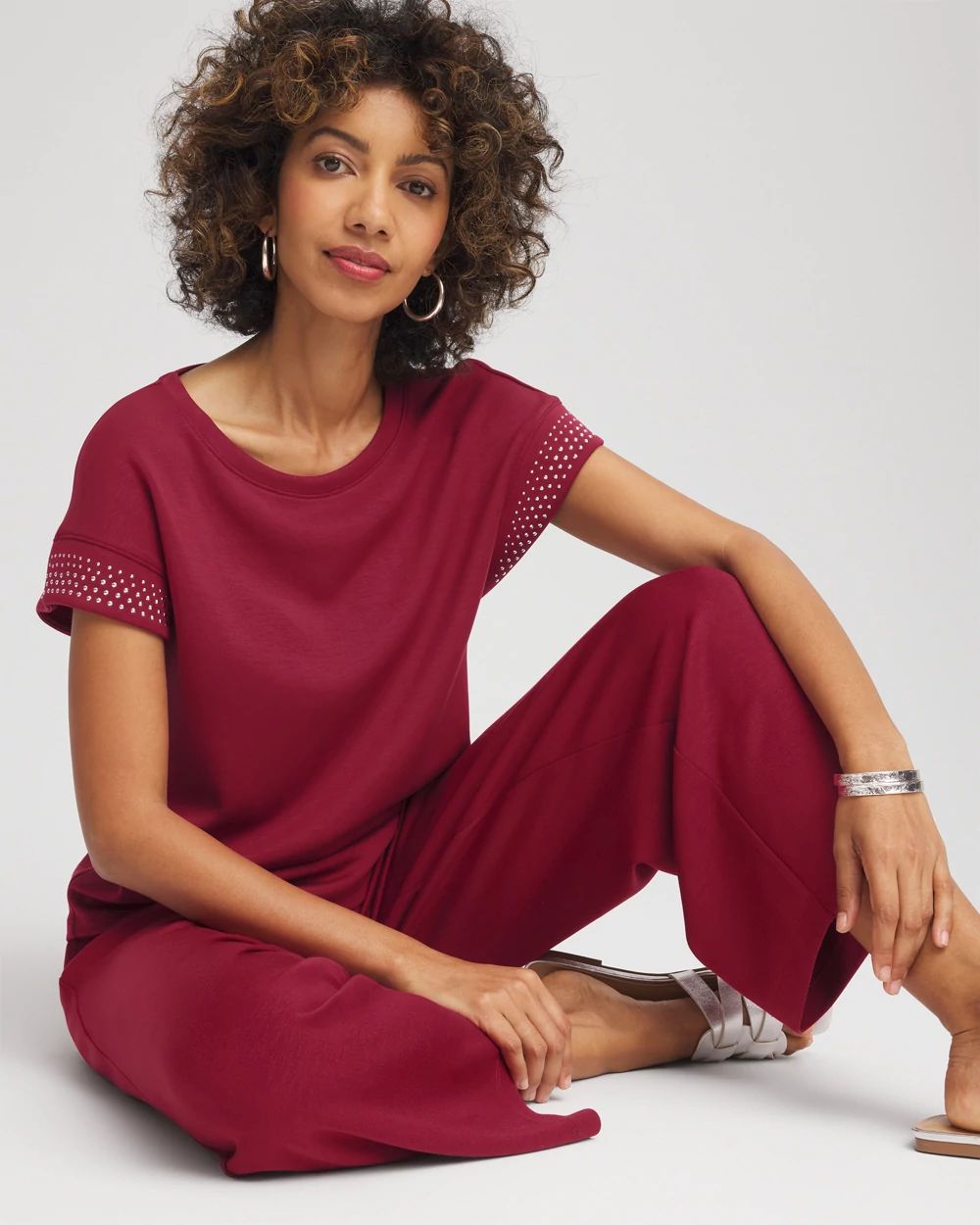 Zenergy® Scuba Embellished Short-Sleeve Top click to view larger image.