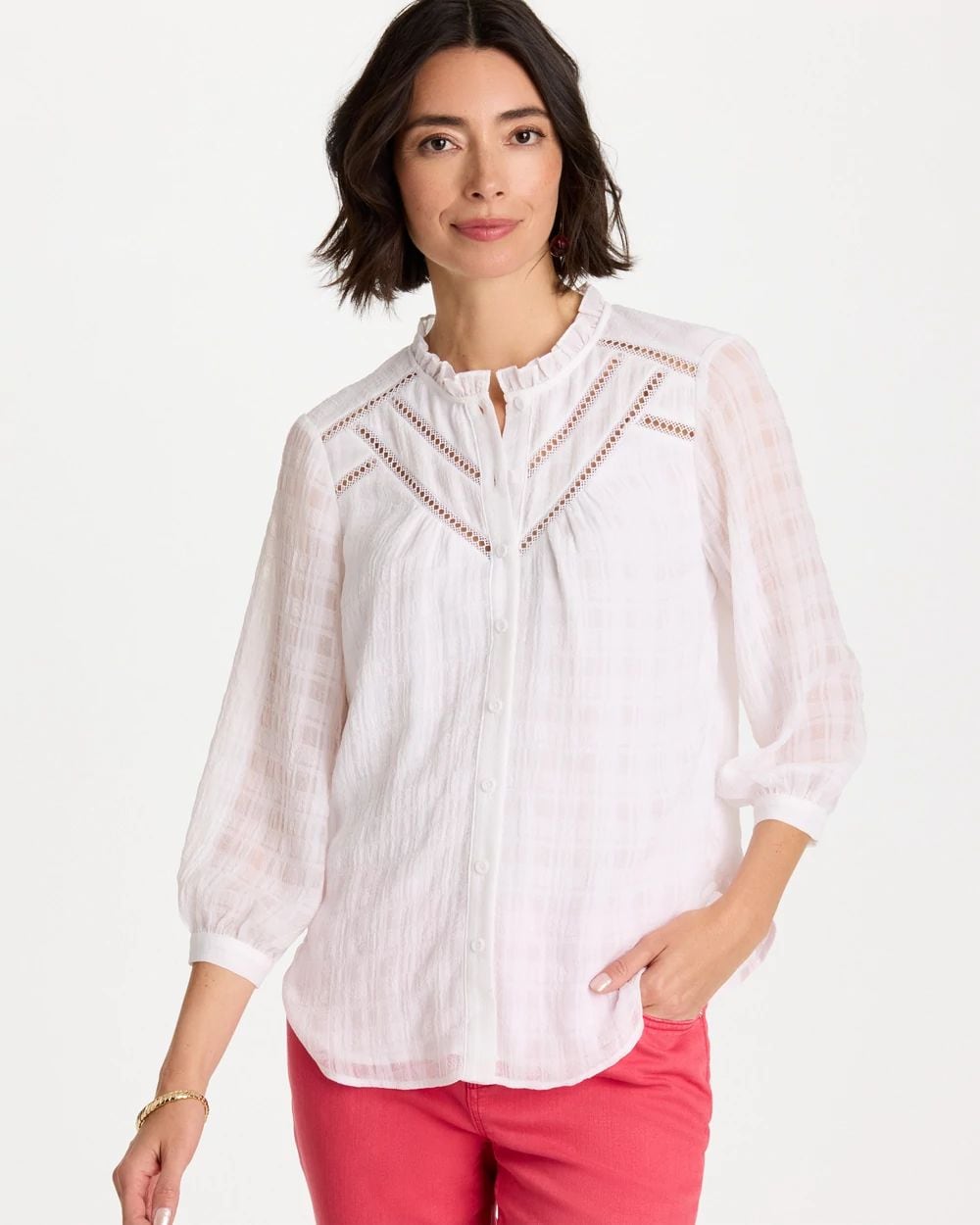 Cutwork Trim Chiffon Blouse