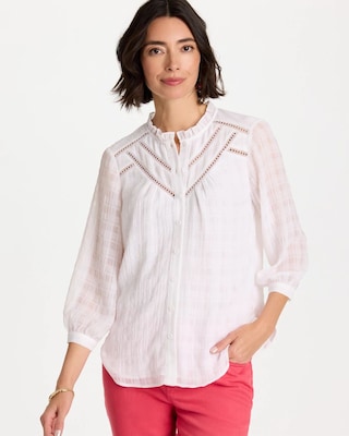 Cutwork Trim Chiffon Blouse