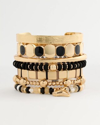 Black Goldtone Glam Stretch Bracelet click to view larger image.