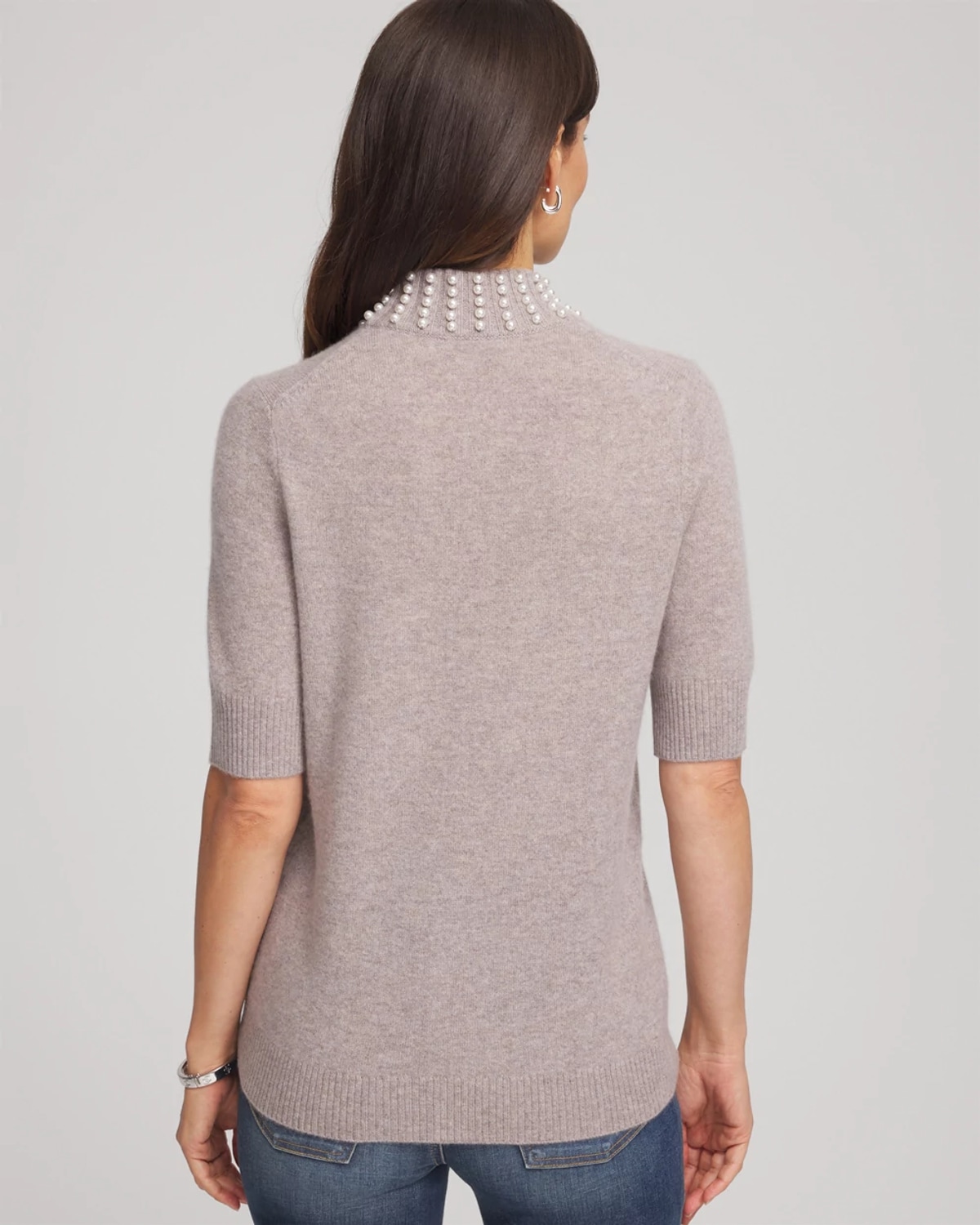 Chico's Cashmere Pearl Mockneck Sweater In Taupe In Gray