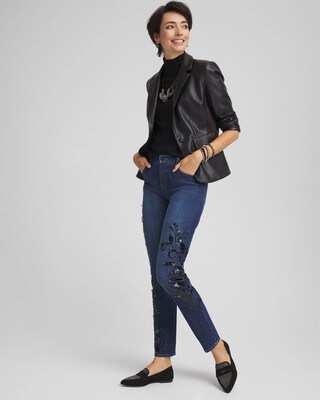 So Slimming® Girlfriend Embroidered Ankle Jeans click to view larger image.