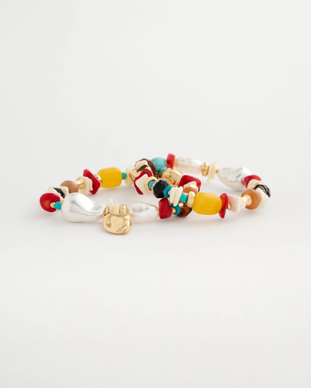 Set of Two Pearl Beaded Stretch Bracelets click to view larger image.