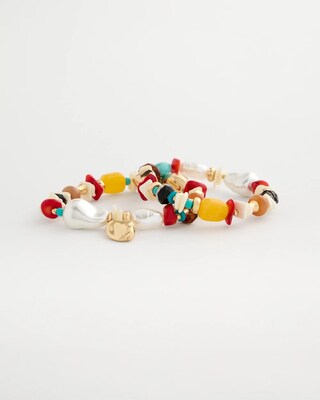 Set of Two Pearl Beaded Stretch Bracelets click to view larger image.