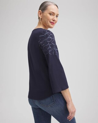 Floral Embroidered 3/4 Sleeve Top