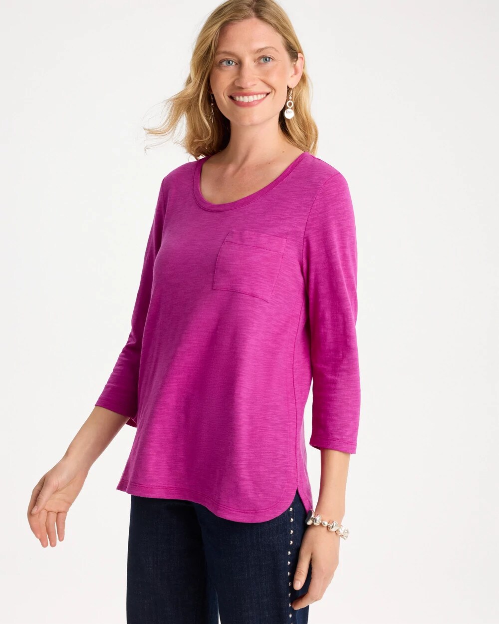 Chico's Cotton Tee In Deep Berry Bliss