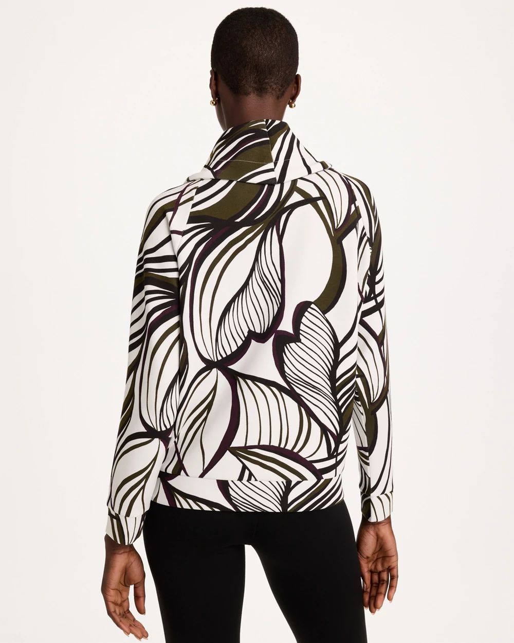 Zenergy® Soft Leaf Print Cowlneck Pullover click to view larger image.