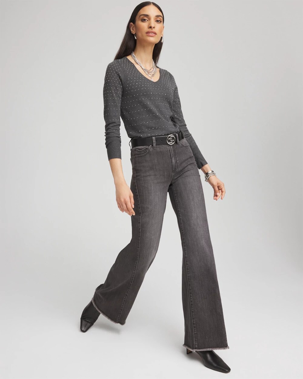 Wide Leg Frayed Hem Jeans