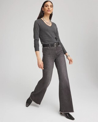 Wide Leg Frayed Hem Jeans click to view larger image.