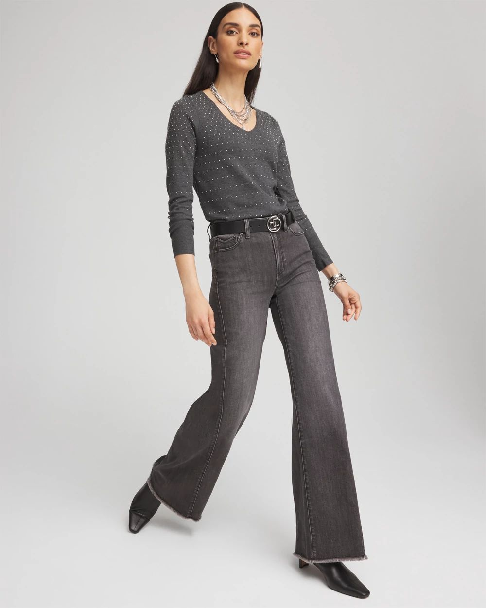 Wide Leg Frayed Hem Jeans click to view larger image.