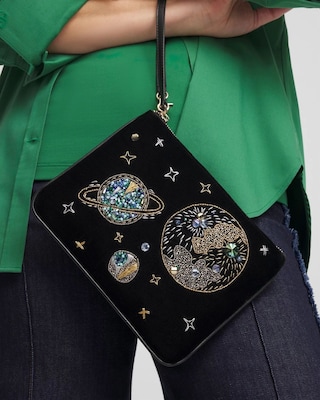 Planets & Stars Velvet Pouch Wristlet click to view larger image.