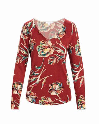 Spun Rayon Floral V-Neck Sweater