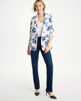 Linen Printed Piped Boyfriend Blazer click to view larger image.