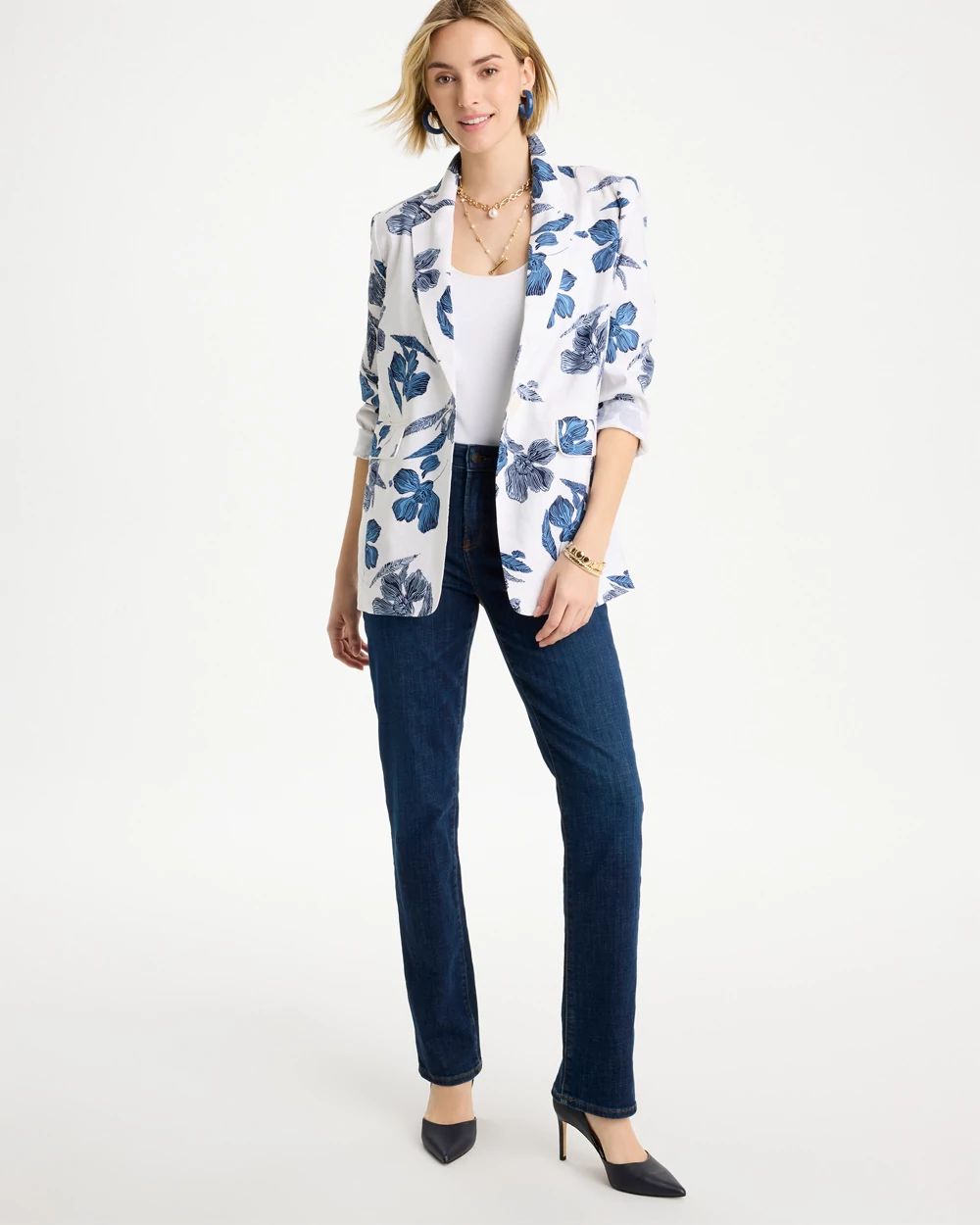 Linen Printed Piped Boyfriend Blazer