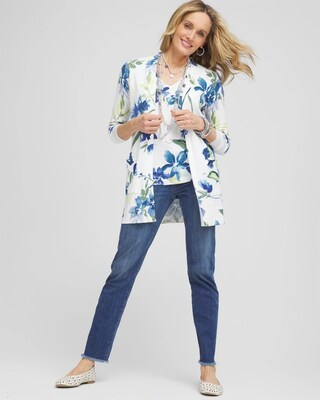 Long Floral Open-Front Cardigan click to view larger image.