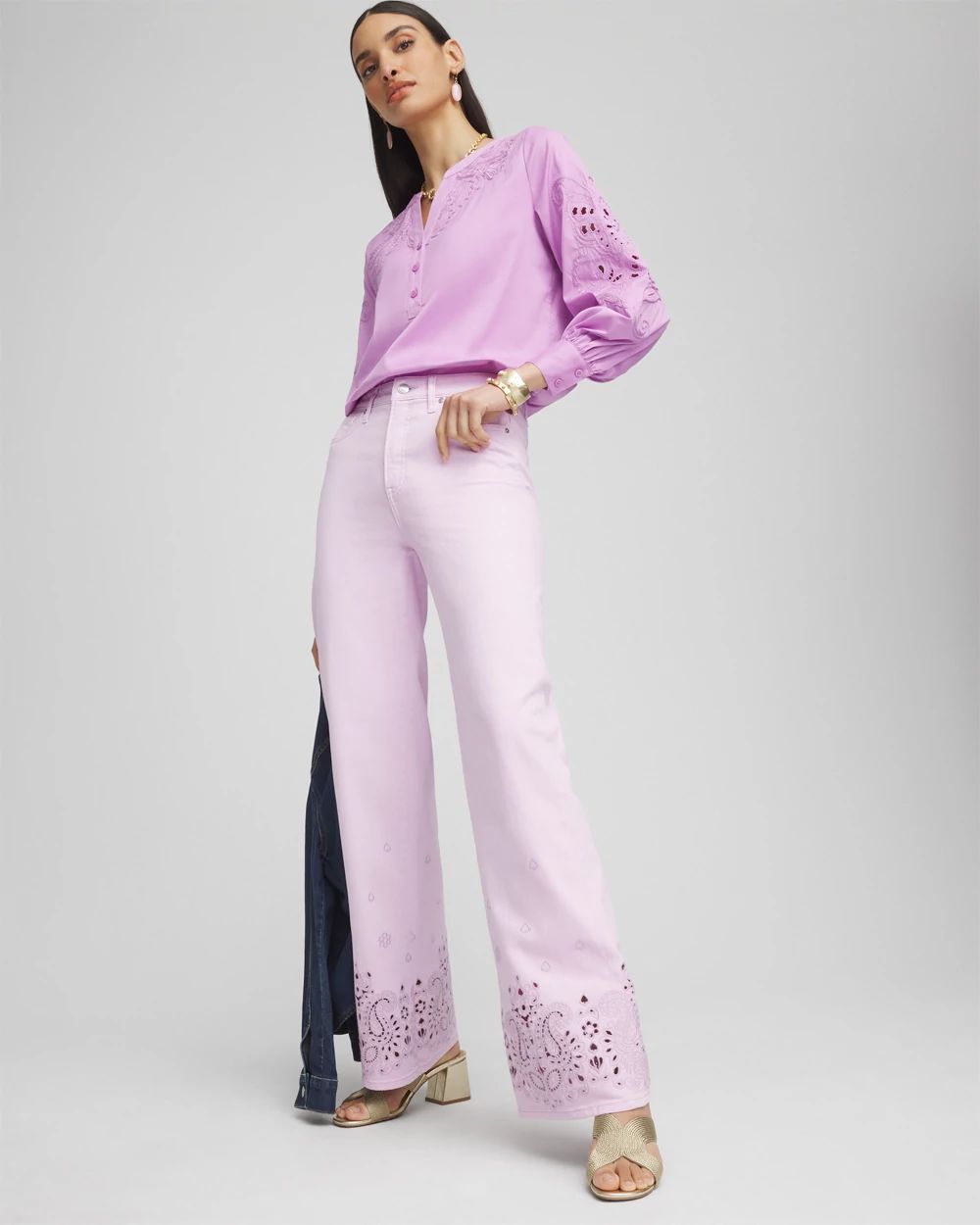 Lavender Eyelet High-Rise Jeans