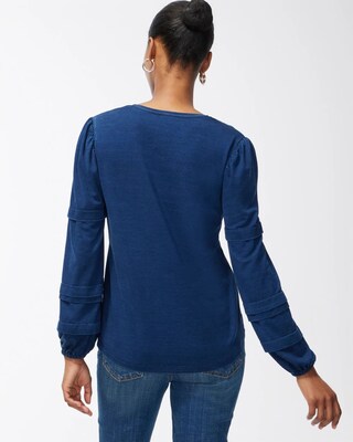 Chambray Sleeve V-Neck Top
