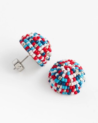 No Droop® Red White & Blue Beaded Stud Earrings click to view larger image.