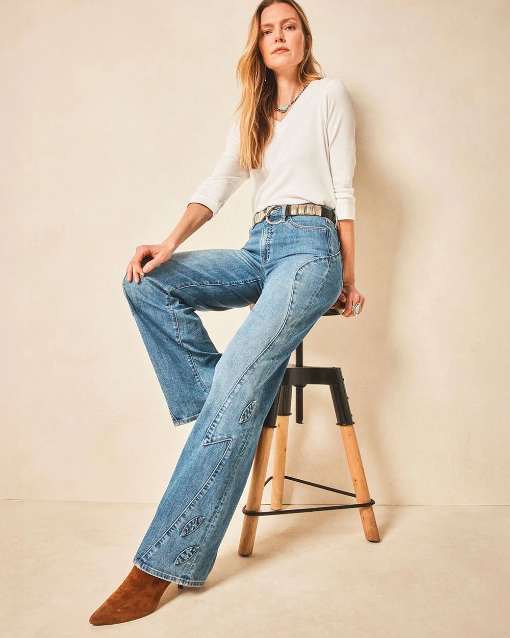 Appliqué High-Rise Wide-Leg Jeans