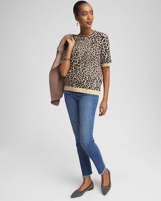 Embellished Crewneck Animal-Print Sweater click to view larger image.