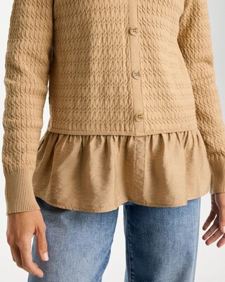 Woven Cotton-Blend Peplum Cardigan click to view larger image.