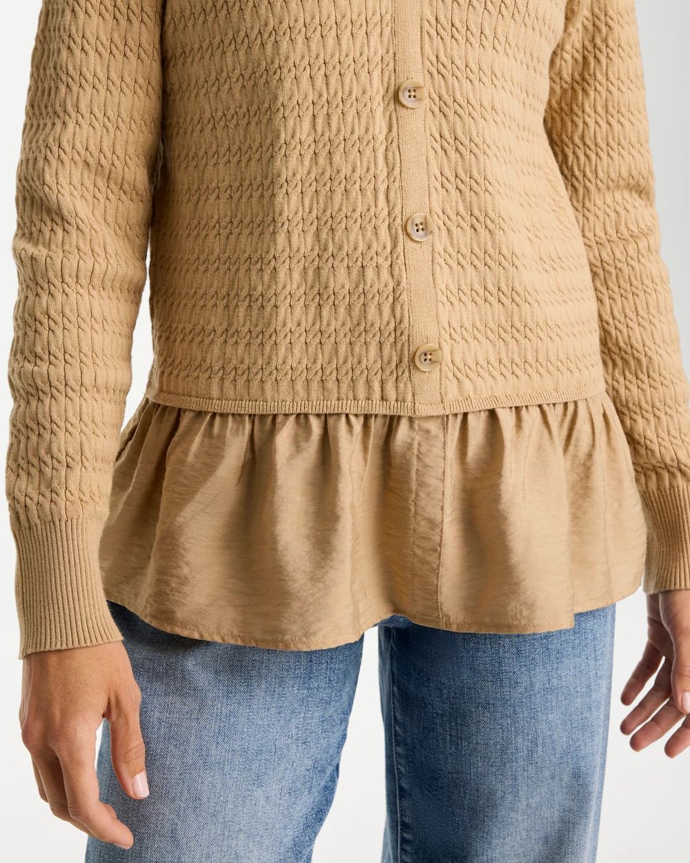 Woven Cotton-Blend Peplum Cardigan click to view larger image.