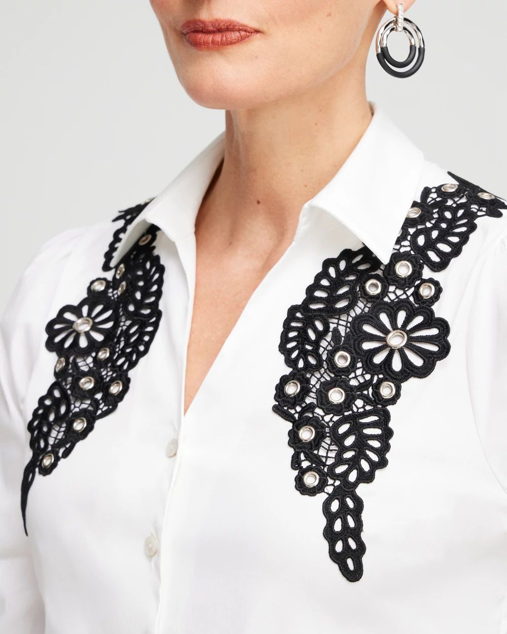 Poplin Lace Applique Shirt