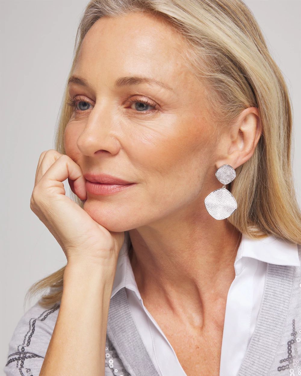 No Droop® Silver Tone Pavé Drop Earrings