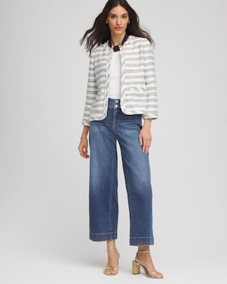 Striped Tweed Collarless Box Jacket click to view larger image.