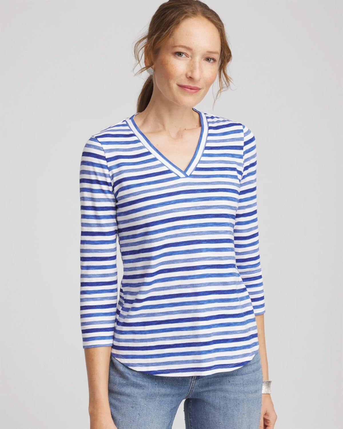 Chico's Double-knit 3/4 Sleeve Tee In Blue