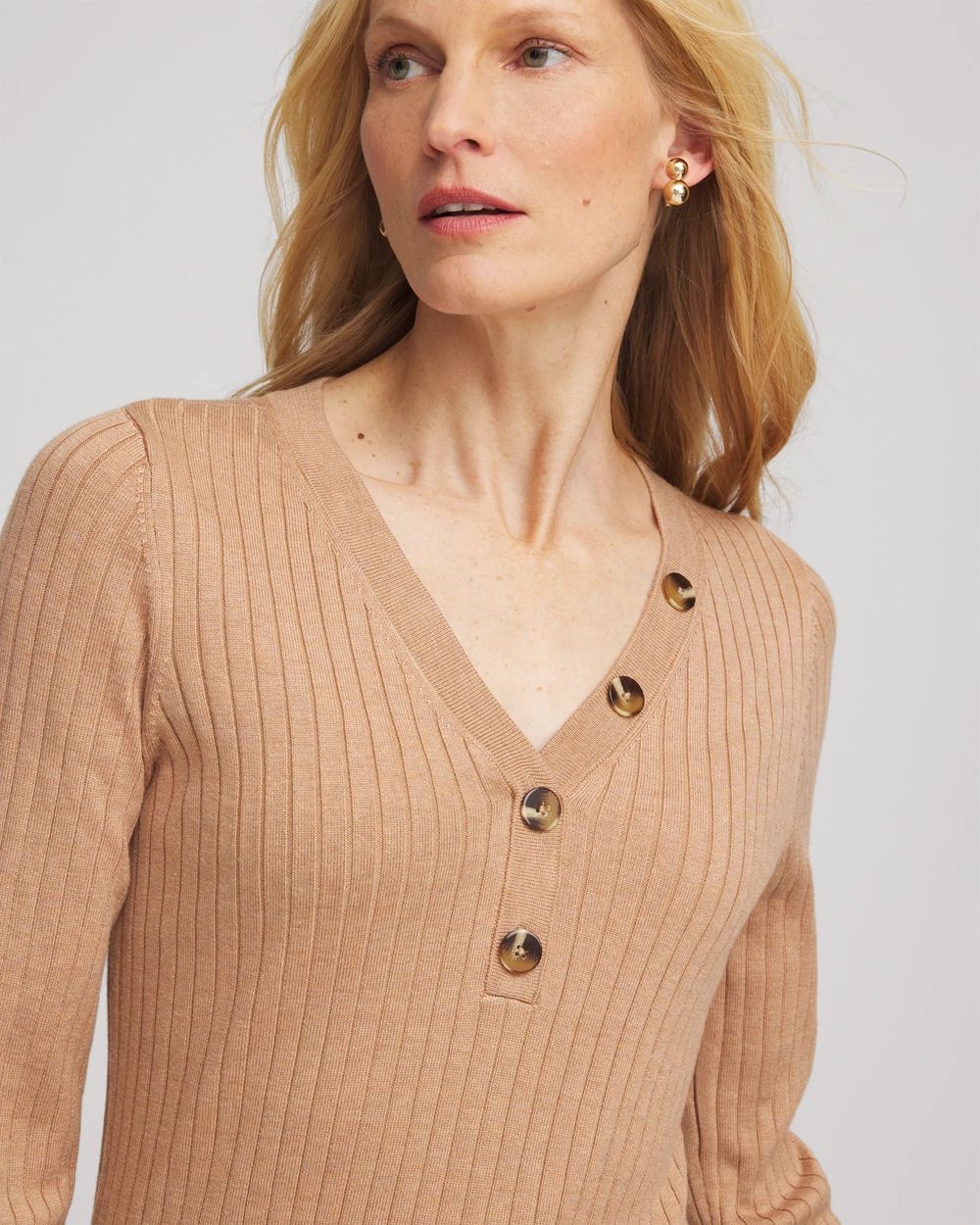 Ribbed Button Henley Sweater click to view larger image.