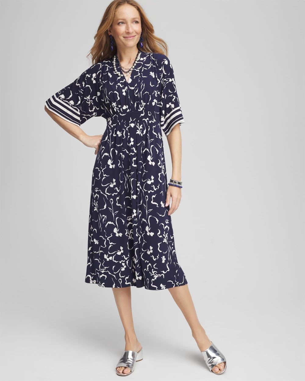 Pleated Jersey Midi Dress