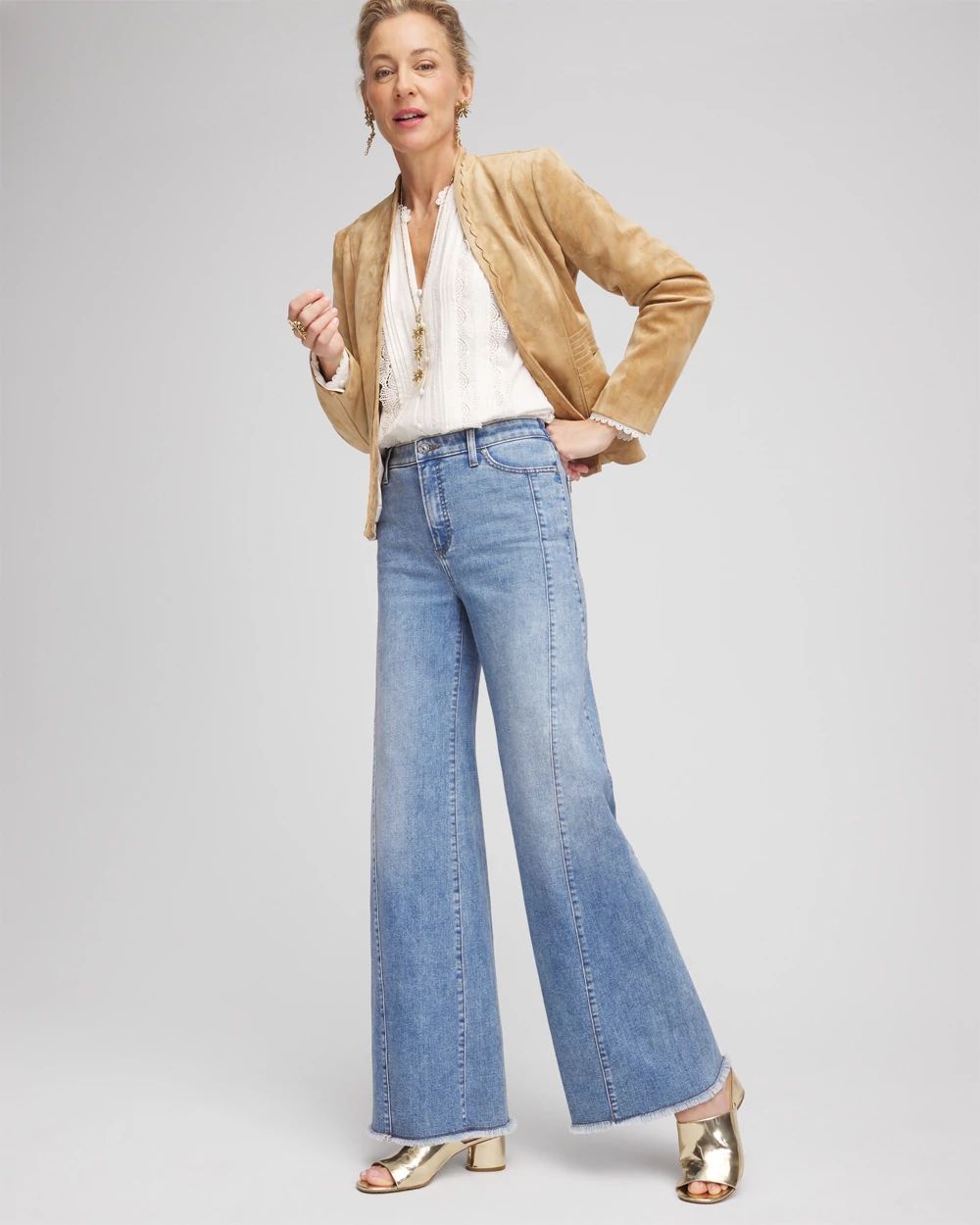 Petite High-Rise Wide-Leg Frayed Jeans