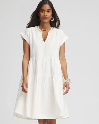 Linen Embellished Cap Sleeve Dress click to view larger image.
