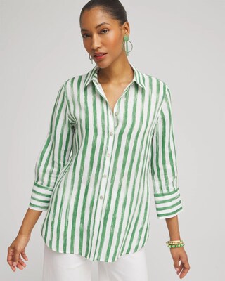 No Iron™ Linen Stripe 3/4 Sleeve Shirt