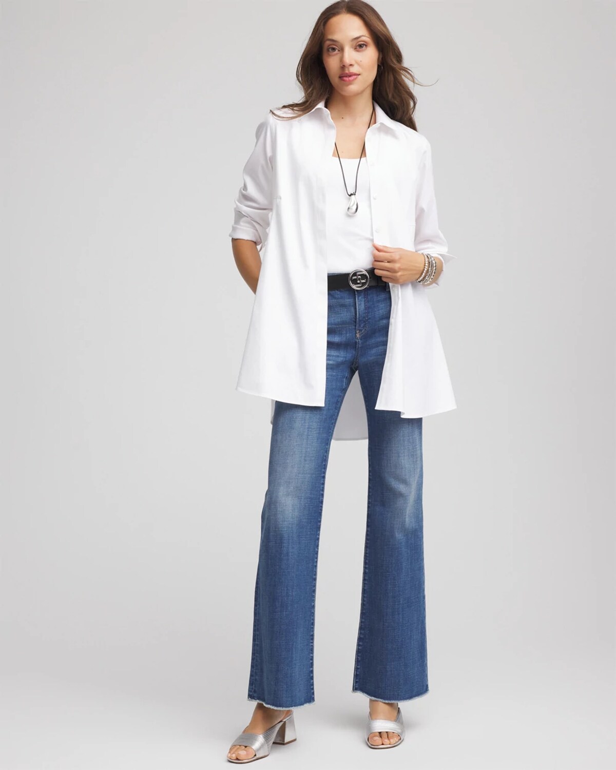 Chico's No Iron Pocketed Tunic In White In White