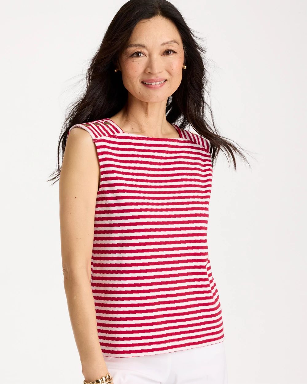 Cotton Striped Button Tee