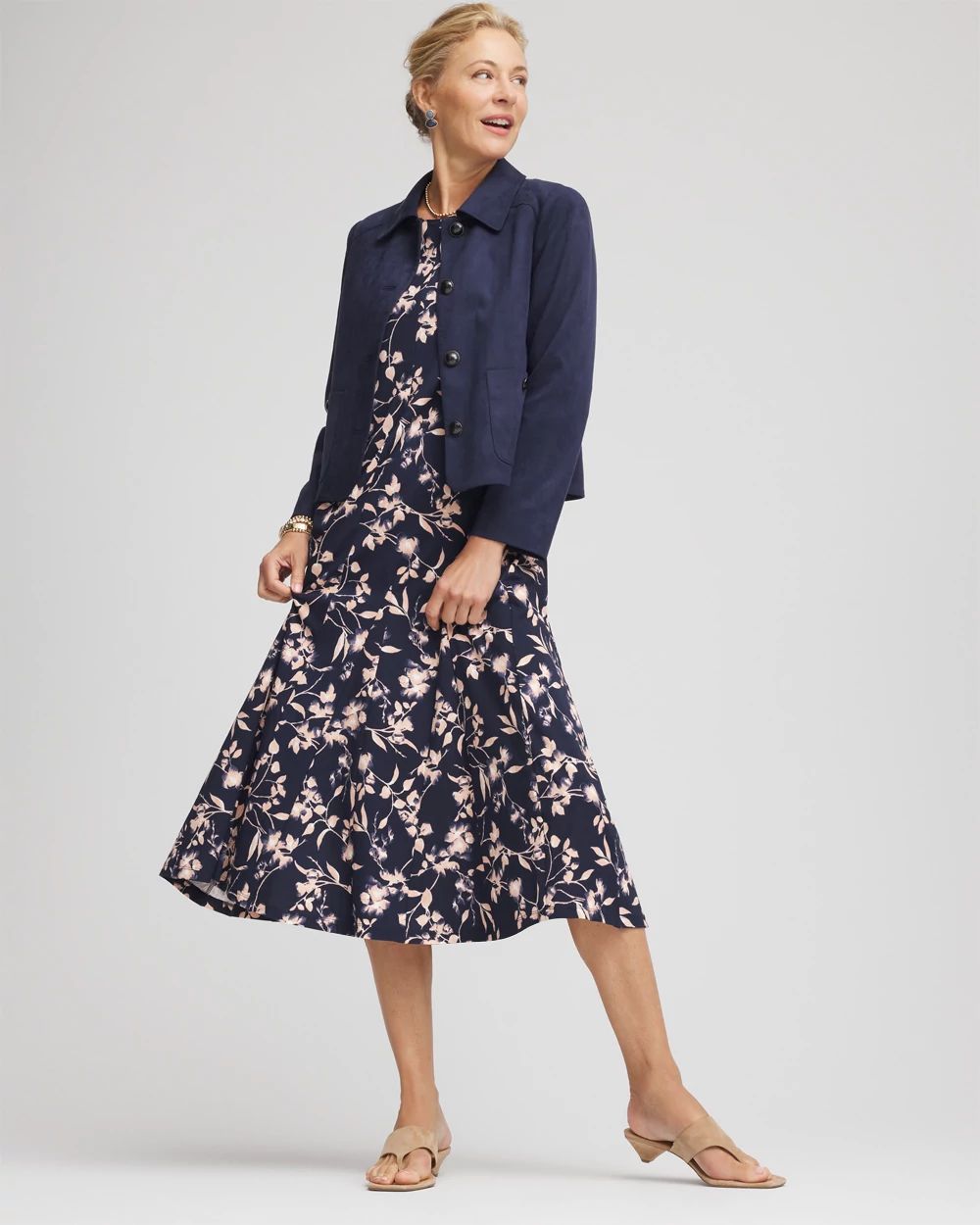 Printed Godet Popover Midi Dress