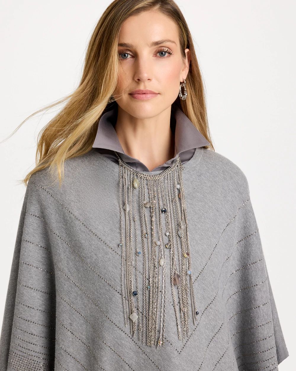 Long Chain Fringe Bib Necklace click to view larger image.