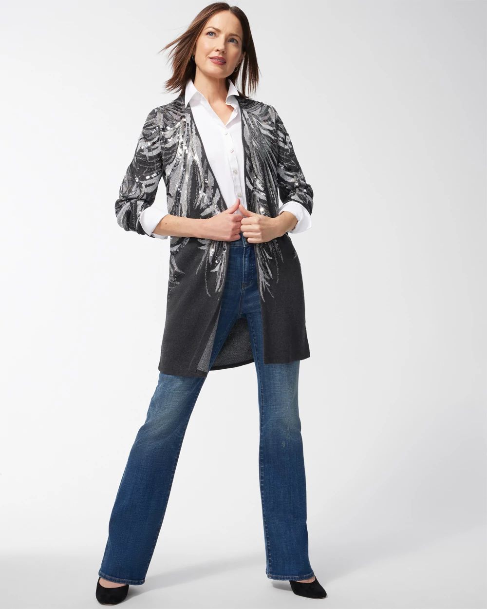 Embellished Jacquard Cardigan Sweater click to view larger image.
