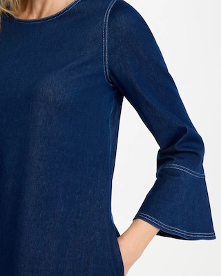 Bell Sleeve Knit Denim Dress click to view larger image.