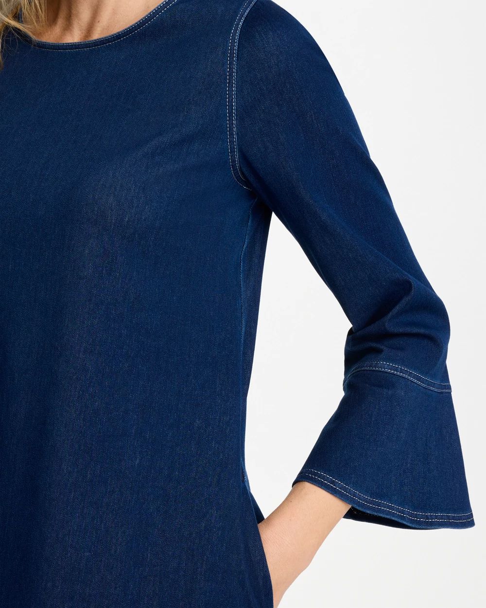 Bell Sleeve Knit Denim Dress