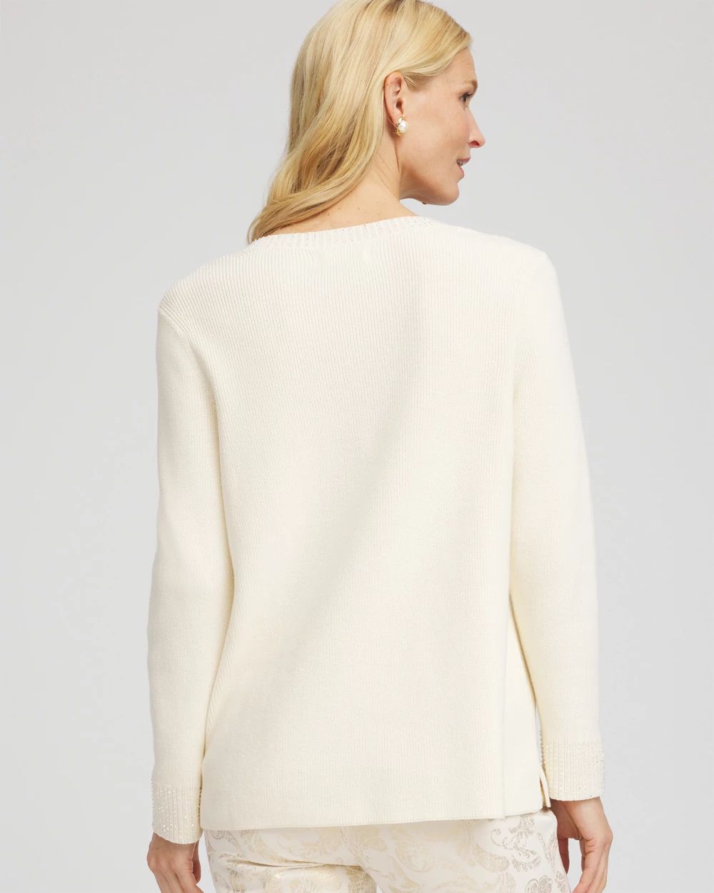 Embellished V-Neck Pullover Sweater