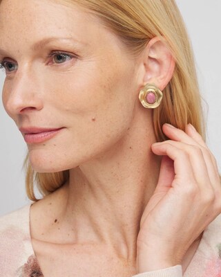 Golden Rhodonite Stone Clip-On Earrings