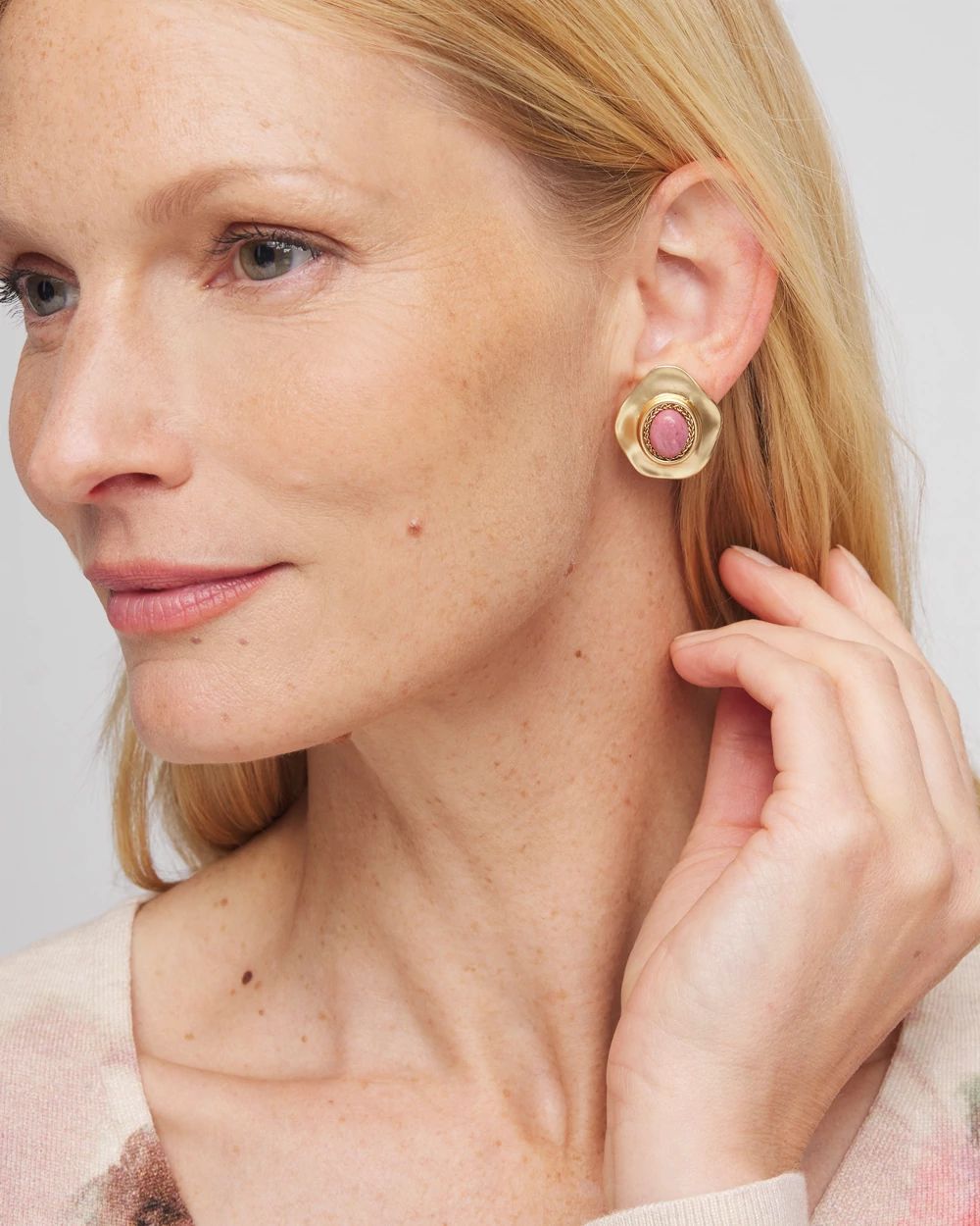 Golden Rhodonite Stone Clip-On Earrings